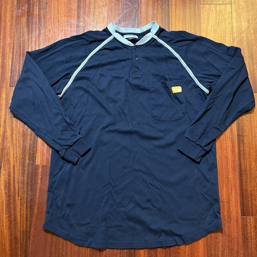 Titicaca FR Shirt Mens 2xl Henley Navy Flame Resistant Workwear CAT 2 Mechanic